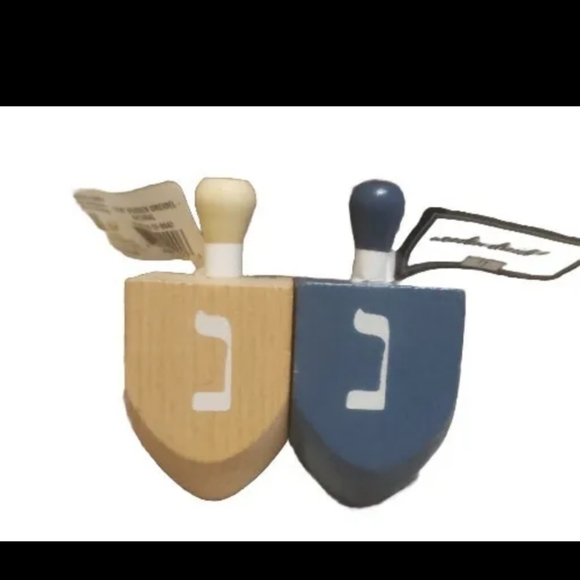 Wooden Dreidel Lot Of 10 Dark Blue And Natural - Picture 2 of 5